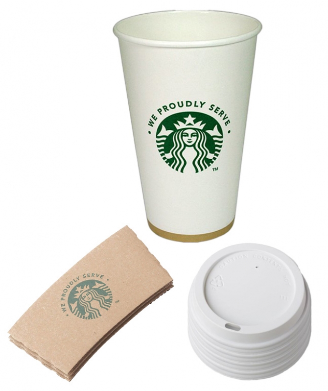 16 oz. Starbucks Logo Paper Hot Cups, White/Green Disposable