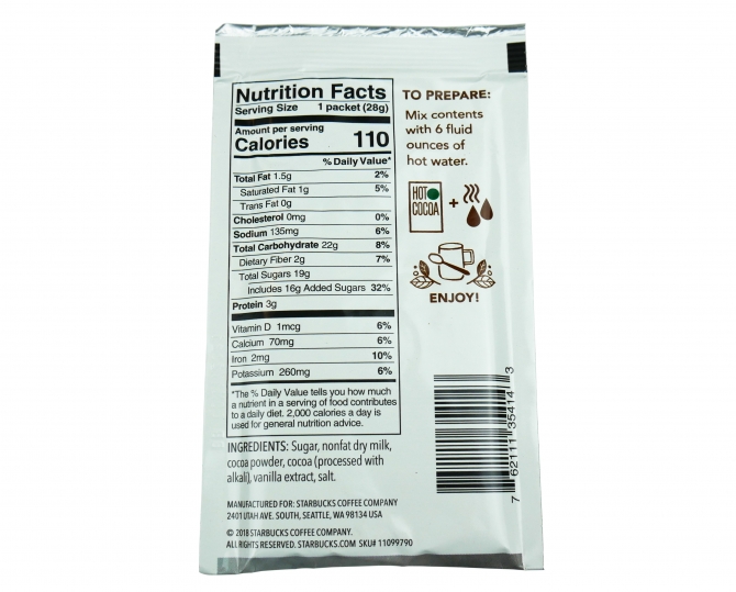 Starbucks Hot Cocoa 1oz Pouch Back