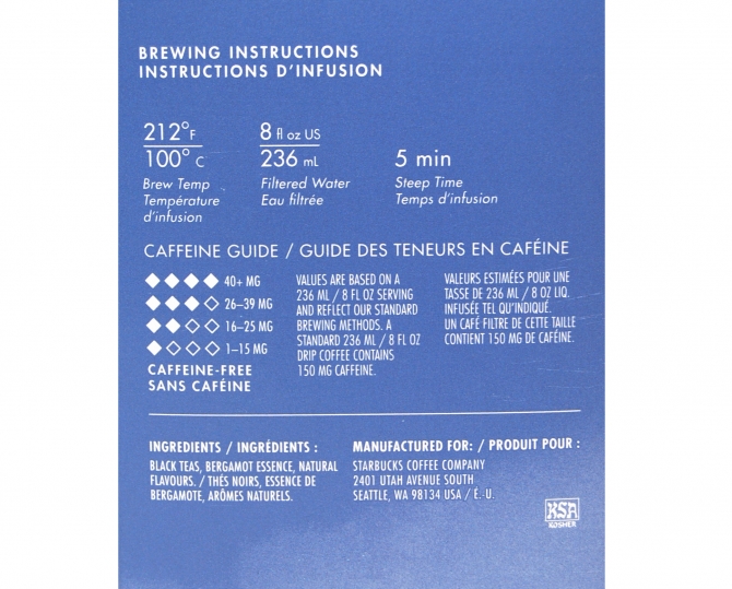 Modern Earl Grey Tea Starbucks Teavana Label