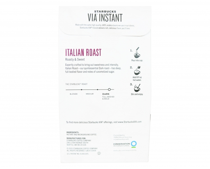 Starbucks Via Italian Roast Instant Coffee 50 Pack Back